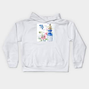 Chinoiserie watercolor with meerkat, flowers and butterflies Kids Hoodie